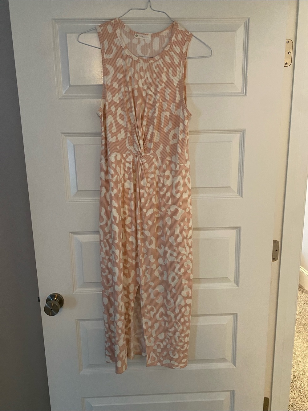 Tie-Front Midi Dress in Blush Leopard Print